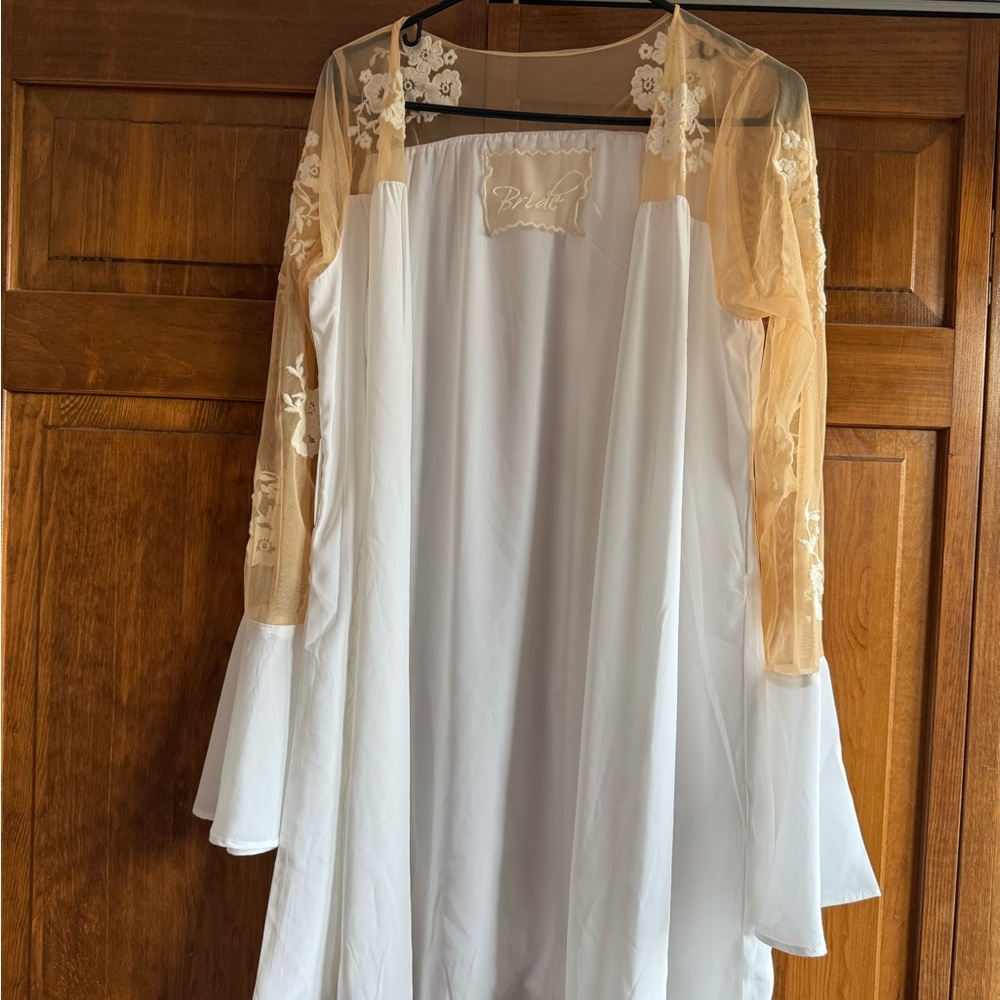 Elegant White and Tan Lace Nightgown